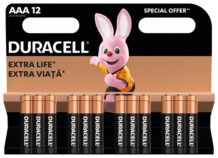 Alkaliczne baterie Duracell AAA x 12 R3 zdjęcie 1