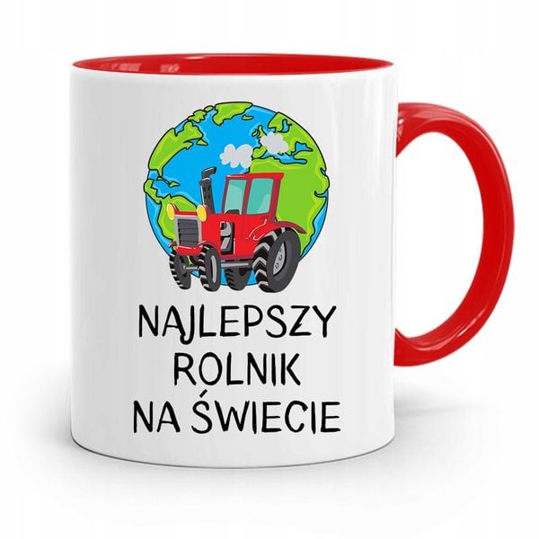 Dla Rolnika Kubek Czerwony Najlepszy Rolnik Świata Z Nadrukiem Ze Zdjęciem zdjęcie 1