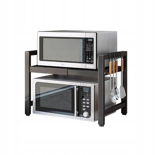 Półka Stojak Nad Mikrofalówkę Z 6 Hakami Organizer Kuchenny Czarny na Arena.pl