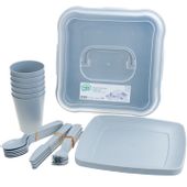 ZESTAW PIKNIKOWY 32 EL KUBKI SZTUĆCE TALERZE pojem