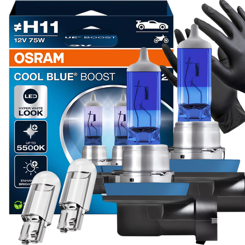 Żarówki Osram H11 Cool Blue Boost 5500K Białe + W5W Clear LED + Rękawiczki na Arena.pl