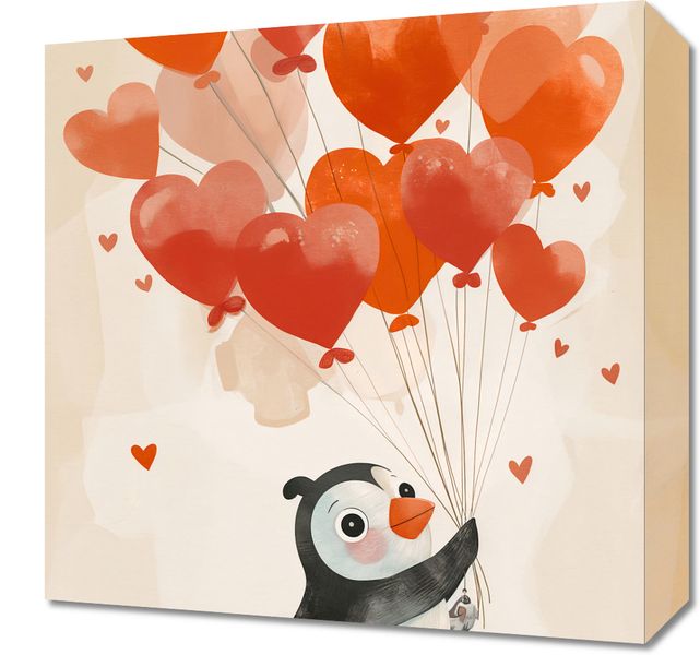 Obraz 40x40cm Pingwinek z Balonami zdjęcie 1