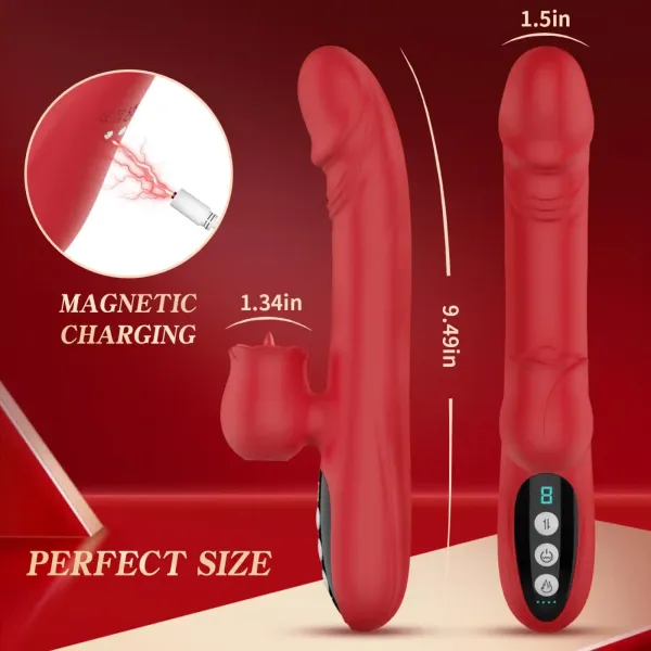 Silicone Vibrator 7 Powerful Modes - Licking, 7 Thrusting Heating, Red zdjęcie 2