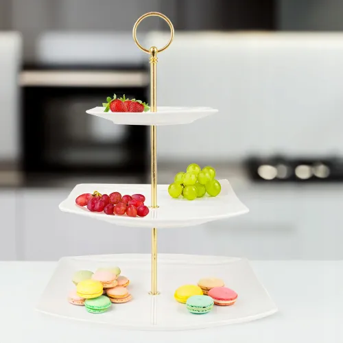 PATERA PORCELANOWA PIĘTROWA BIAŁA NOWOCZESNA NA CIASTO OWOCE 3-POZIOMOWA na Arena.pl