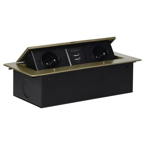 gniazdo wpuszczane w blat 2x2p+z, 2xusb płaski rant mosiądz - on-13109/br na Arena.pl