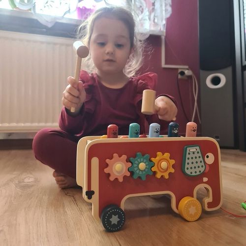 Drewniana Kostka Edukacyjna Słoń Wbijak Młotek Zabawka Prezent dla Dzieci na Arena.pl