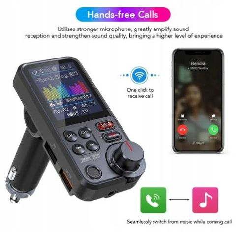 Bezprzewodowy TRANSMITER FM Bluetooth 5.0 SD RADIO ŁADOWARKA GŁOŚNIK 12/24v na Arena.pl