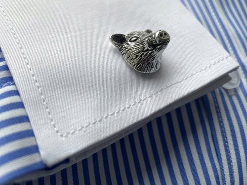 Srebrne spinki do mankietów EXC Dzik Dziki Głowa Dzika dla Myśliwego w Etui na Arena.pl