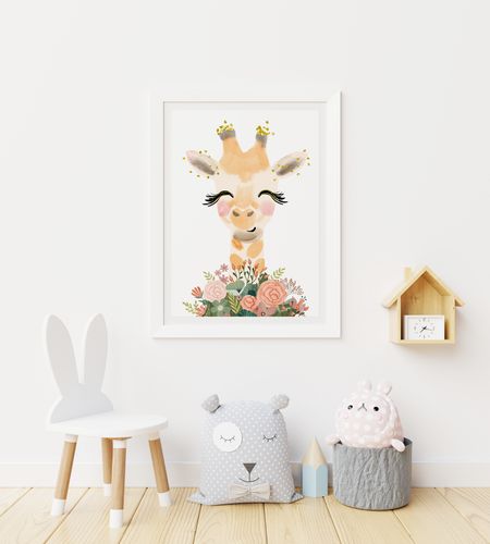 Plakat obrazek ilustracja dla dziecka żyrafa 21x29,7 cm A4 na Arena.pl