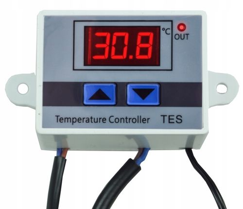 TERMOSTAT ELEKTRONICZNY CYFROWY REGULATOR TEMPERATURY + gniazdo + wtyk 230V na Arena.pl