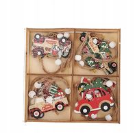 ZAWIESZKI DREWNIANE ŚWIĄTECZNE 12szt OZDOBY CHOINKOWE BOMBKI NA CHOINKĘ