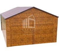 GARAŻ BLASZANY 7m x 12m dwuspad - 2x Brama uchylna + drzwi - jasny orzech - blachodachówka