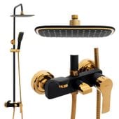 Zestaw prysznicowy z kranem z deszczownicą czarno złota - Yoka