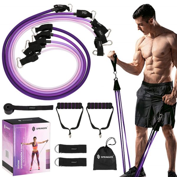 Guma oporowa zestaw 5 szt. fioletowy ekspander, taśma do ćwiczeń 4,5-22,7 kg zdjęcie 1