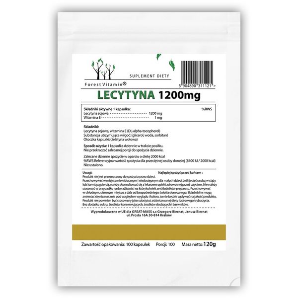 LECYTYNA SOJOWA 1200mg PAMIĘĆ KONCENTRACJA 100 kaps FOSFOLIPIDY CHOLINA zdjęcie 3