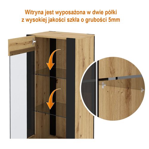 Witryna NUKA E 188 cm dąb artisan czarna stojąca na Arena.pl