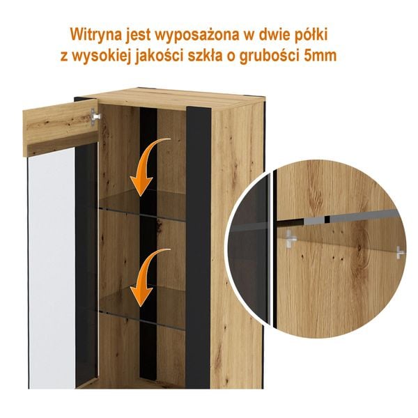 Witryna NUKA E 188 cm dąb artisan czarna stojąca zdjęcie 2
