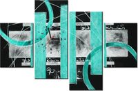 120CM 80CM ZEGAR 4 ELEM TURKUSOWA ABSTRAKCJA OBRAZ ŚCIENNY