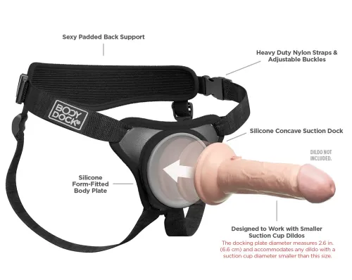 pipedream body dock elite mini - uprząż z regulacją, płyta dokująca 6,6 cm na Arena.pl