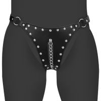 pas cnoty thong ouch ze skóry pu z łańcuchem czarnym
