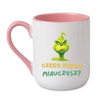 KUBEK "CZEGO KURWA MIAUCZYSZ?" Wzór - Elegant Coffee Różowy 330 ml