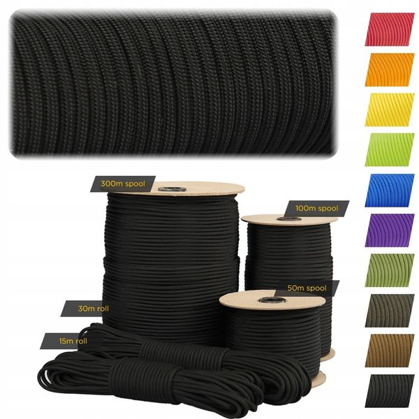 Linka EDCX 4mm Paracord 550 - (Black, 50 m) zdjęcie 1