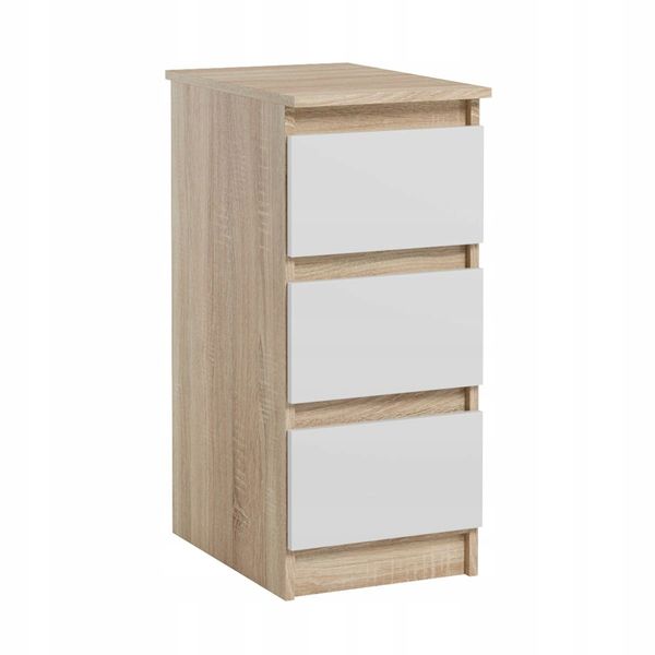 Wąska Szafka Do Biura Salonu 3 Szuflady Dostawka Jaris Sonoma Biały Mat zdjęcie 1