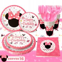 Zestaw Urodzinowy Talerzyki Kubeczki obrus Minnie,Dekoracja Urodziny Minnie
