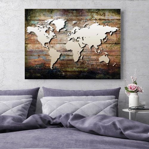 Deco Panel, Mapa świata na starych deskach 60x40 na Arena.pl
