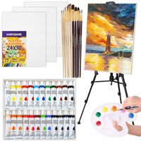 ZESTAW MALARSKI ARTYSTYCZNY SZTALUGA FARBY PŁÓTNA PĘDZLE PALETA DLA DZIECI