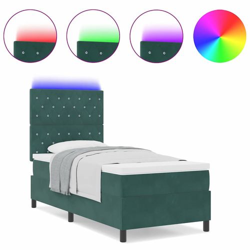 Łóżko Box Spring z Materacem i LED w Ciemnozielonym 90x190 cm Aksamit na Arena.pl