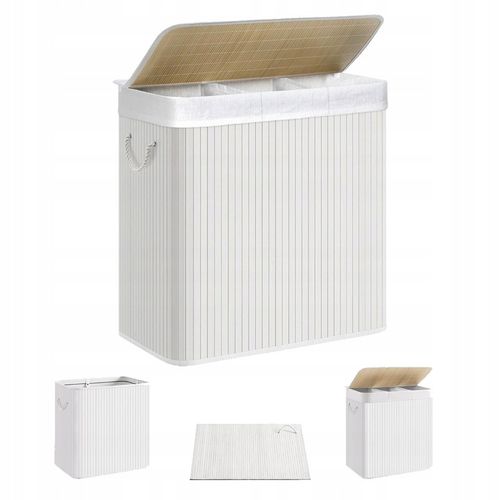 Kosz wolnostojący na pranie na bieliznę 150l biały bambusowy na Arena.pl