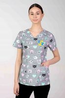 Bluza medyczna kolorowa we wzorki damska HAFT z TWOIM LOGO NAPISEM