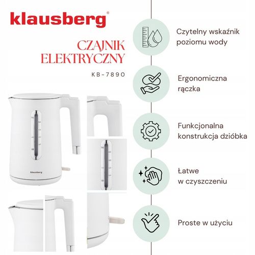 Czajnik elektryczny Klausberg KB-7890 1.7L stal 304 biały filtr 2200W na Arena.pl