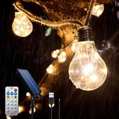 Solarny Łańcuch Świetlny LED 9m 30 Żarówek Lina Konopna USB Pilot Ogrodowy