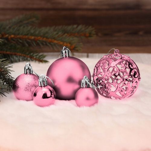BOMBKI CHOINKOWE NIETŁUKĄCE 6/4/3CM ZESTAW OZDÓB CHOINKOWYCH 101 SZT RÓŻOWY na Arena.pl