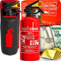 GAŚNICA 1KG APTECZKA DIN13164 UCHWYT NA GAŚNICĘ Z RZEPEM DO BAGAŻNIKA