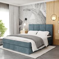 ŁÓŻKO KONTYNENTALNE 160x200 TAPICEROWANE PODWÓJNE Z MATERACEM MORSKIE