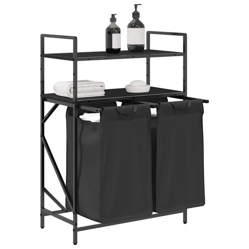 Kosz na pranie 2 przegrody z półkami, czarny dąb na Arena.pl