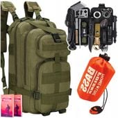 Plecak Taktyczny Zielony + Zestaw Przetrwania + Koc Śpiwór Termiczny