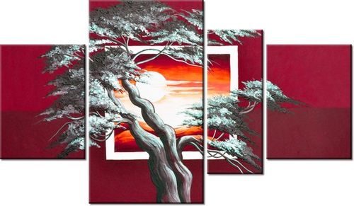 120CM 70 OBRAZ 4 ELEM KARMAZYNOWY ZACHÓD SŁOŃCA ŚCIENNY na Arena.pl