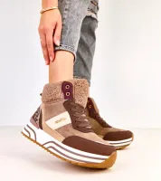 Brązowe sneakersy wysokie ocieplane z kożuszkiem Mirasen 39