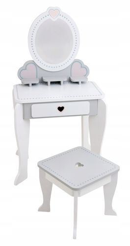 Drewniana toaletka dla dziewczynki z krzesełkiem lustro akcesoria szuflada na Arena.pl