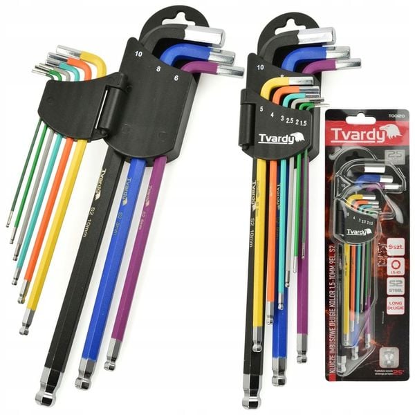TVARDY ZESTAW KLUCZE IMBUSOWE IMBUSY DŁUGIE HEX 1.5-10mm 9sztuk KOLOR zdjęcie 11