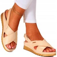 SANDAŁY DAMSKIE POLSKIE SKÓRA NISKI KOTURN RZEP