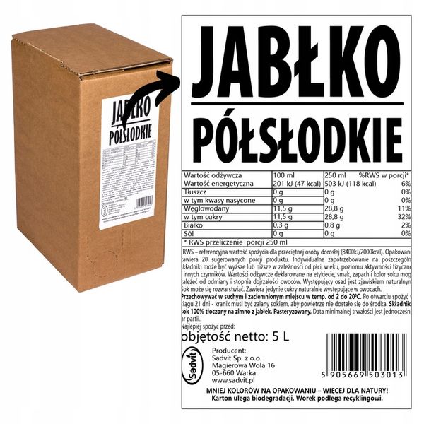 Sok jabłkowy 100% naturalne 4x5L jabłko NFC z jabłek jabłka bez cukru 100% zdjęcie 5