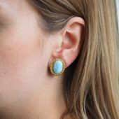 Klipsy- Larimar owal w srebrze złoconym