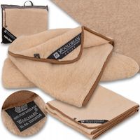 KOC WEŁNIANY DUŻY CIEPŁY NARZUTA WEŁNA MERYNOS AUSTRALIJSKI BEŻOWY 180x200