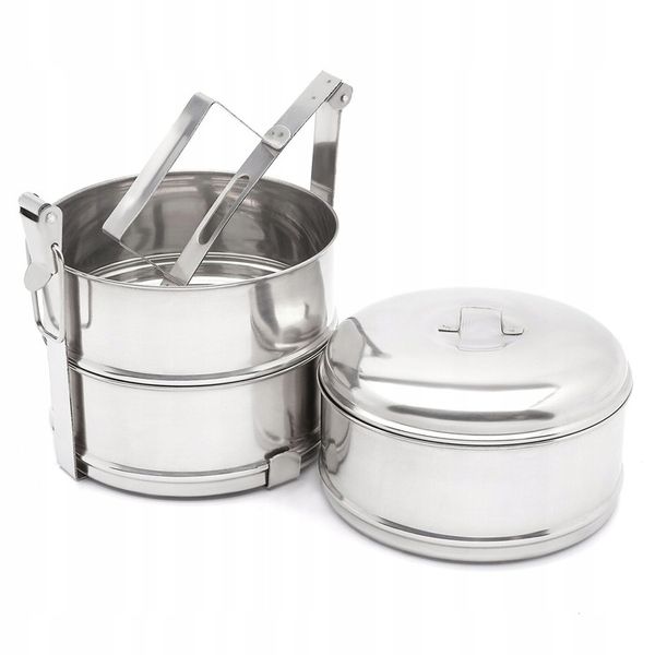 TURYSTYCZNA MENAŻKA OBIADOWA na biwak piknik STALOWY POJEMNIK NA 3 obiady zdjęcie 4