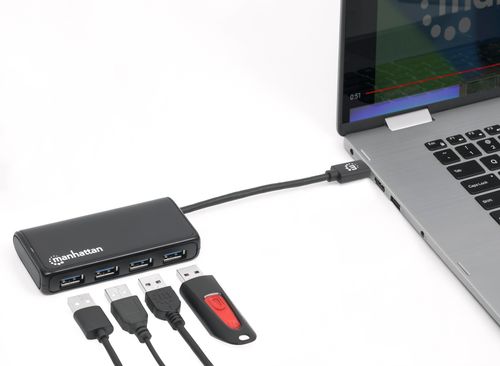 4-Portowy Hub Manhattan USB 3.2 Gen1 4xUSB-A złącze USB-C 5Gbps 164924 na Arena.pl